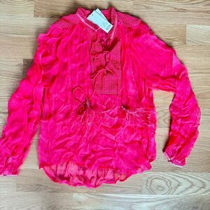 Bl-ank Anthropologie Sheer Top Meghania Tunic Size S Pink New Tassels